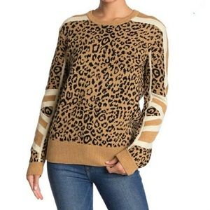 Current/Elliott The Duvall sweater in mixed leopard-print & stripes *NWT* size 0